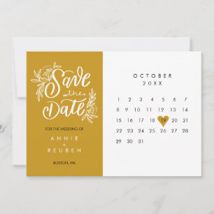 Elegant Save the Date Calendar Gold Love Heart Invitation