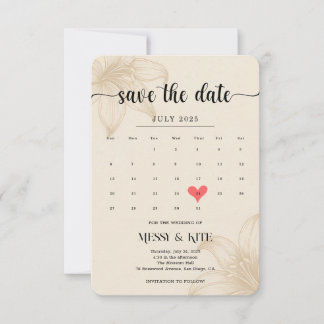 Elegant Save the Date Card – Beige Botanical