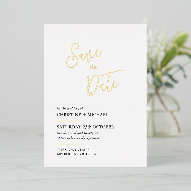 Elegant Save the Date card, laconic design (Standing Front)