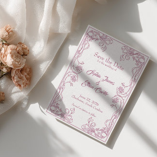 Elegant Save the Date Card – Pink Rose Filigree