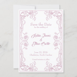 Elegant Save the Date Card – Pink Rose Filigree