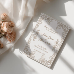 Elegant Save the Date Card – Sand Rose Filigree