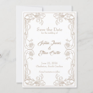 Elegant Save the Date Card – Sand Rose Filigree