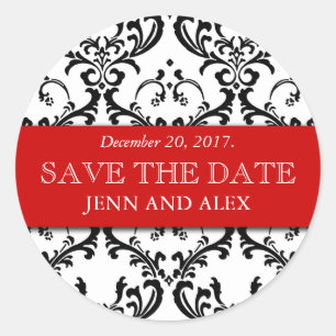 Elegant Save the Date Damask Stickers Red