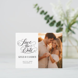 Elegant Save the Date Engagement Calligraphy Announcement Postcard