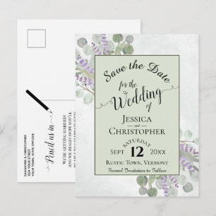 Elegant Save the Date Eucalyptus & Lavender Green Announcement Postcard