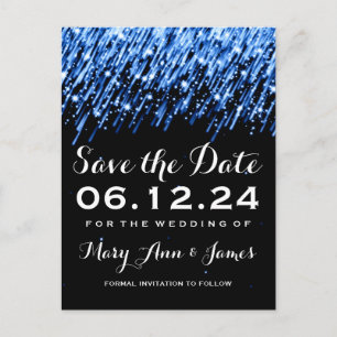 Elegant Save The Date Falling Stars Sapphire Blue Announcement Postcard