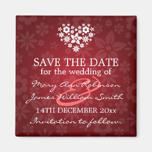 Elegant Save The Date Flowery Heart Red Magnet