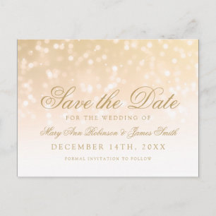 Elegant Save The Date Gold Bokeh Sparkle Lights Announcement Postcard