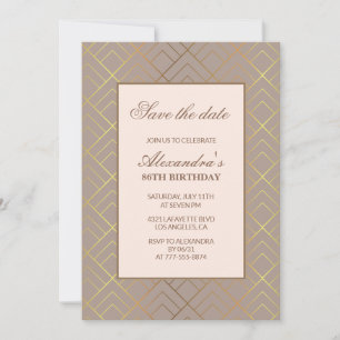 Elegant Save the date Gold Brown 86th birthday Invitation