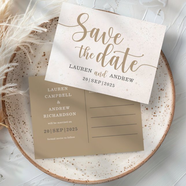 Elegant Save the Date Gold Calligraphy Script Postcard (Creator Uploaded)