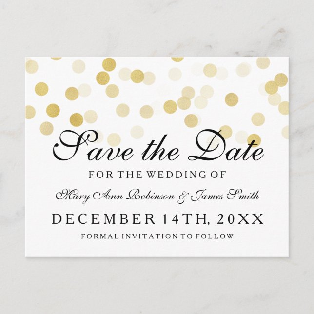 Elegant Save The Date Gold Foil Glitter Lights Announcement Postcard (Front)