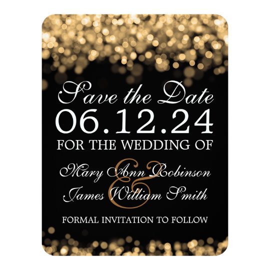 Elegant Save The Date Gold Lights Card