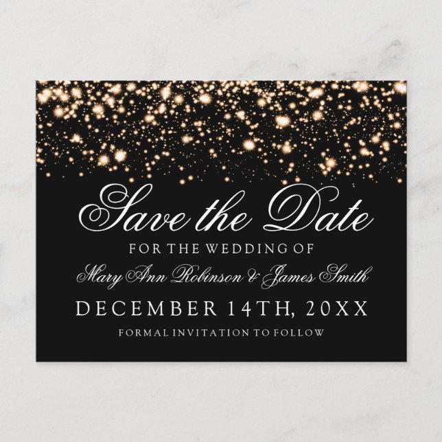 Elegant Save The Date Gold Midnight Glam Announcement Postcard (Front)