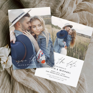 Elegant Save the Date Handwritten Wedding Photo