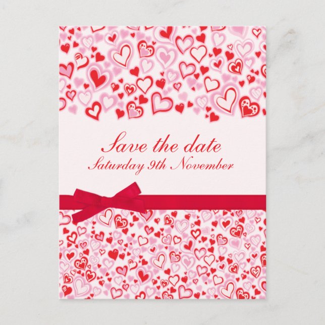Elegant save the date hearts and bows card (Front)