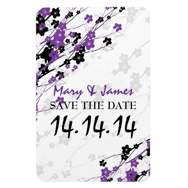 Elegant Save The Date  Japanese Flowers Purple Magnet (Vertical)