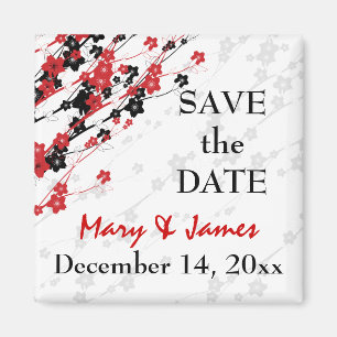 Elegant Save The Date  Japanese Flowers Red Magnet