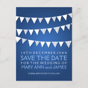 Elegant Save The Date Love Bunting Blue Announcement Postcard