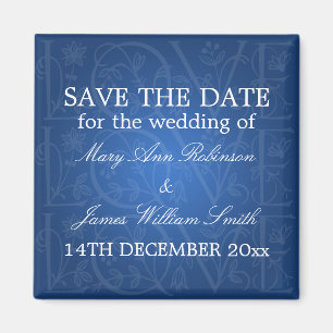 Elegant Save The Date Love Flourish Blue Magnet