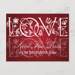 Elegant Save The Date Love Flourish Red Announcement Postcard
