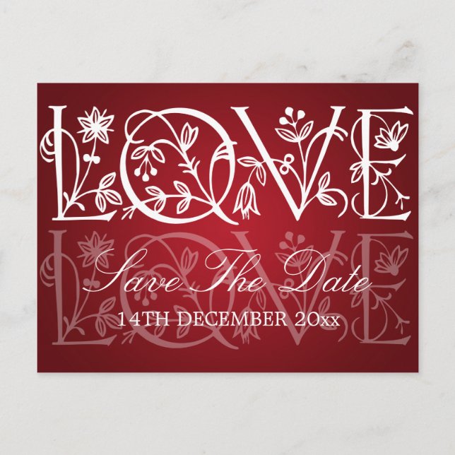Elegant Save The Date Love Flourish Red Announcement Postcard (Front)