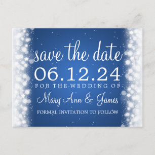 Elegant Save The Date Magic Sparkle Blue Announcement Postcard