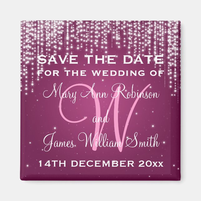 Elegant Save The Date Night Dazzle Berry Pink Magnet (Front)