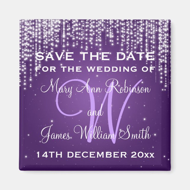 Elegant Save The Date Night Dazzle Purple Magnet (Front)