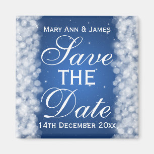 Elegant Save The Date Party Sparkle Blue Magnet