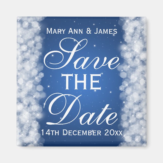 Elegant Save The Date Party Sparkle Blue Magnet (Front)