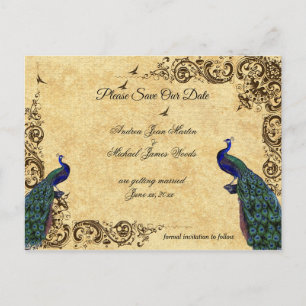Elegant, Save the Date, Peacocks, Announcement Postcard