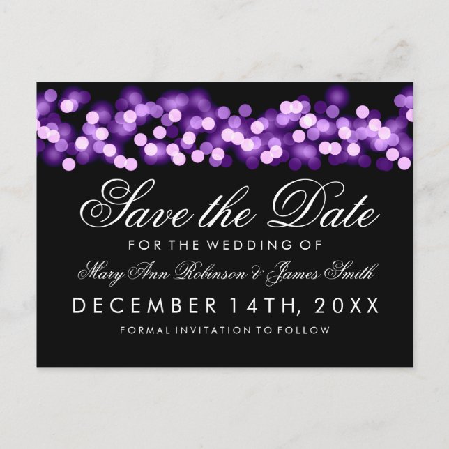 Elegant Save The Date Purple Hollywood Glam Announcement Postcard (Front)