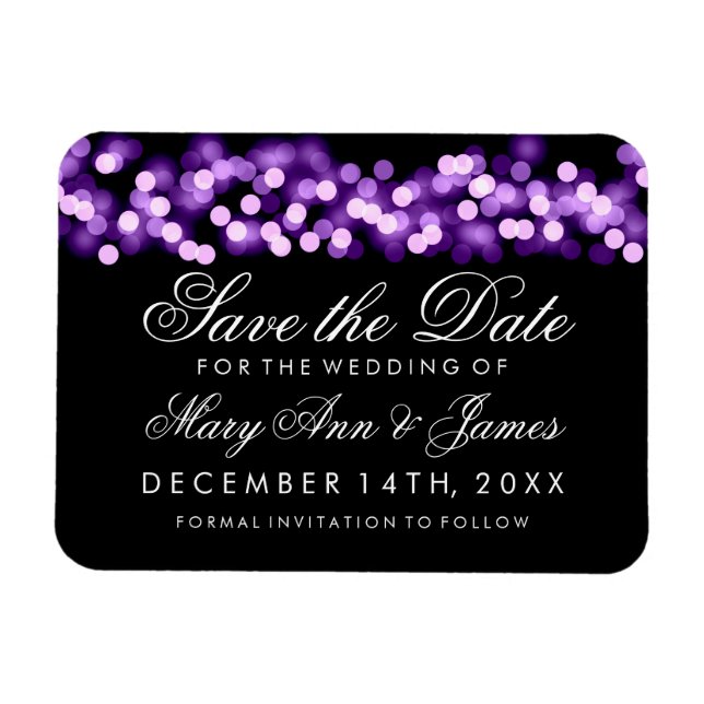 Elegant Save The Date Purple Hollywood Glam Magnet (Horizontal)