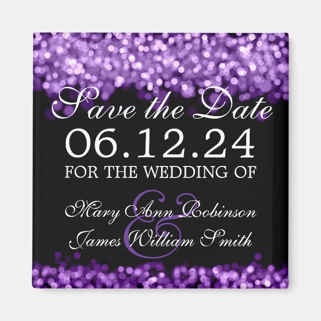 Elegant Save The Date Purple Lights Magnet (Front)
