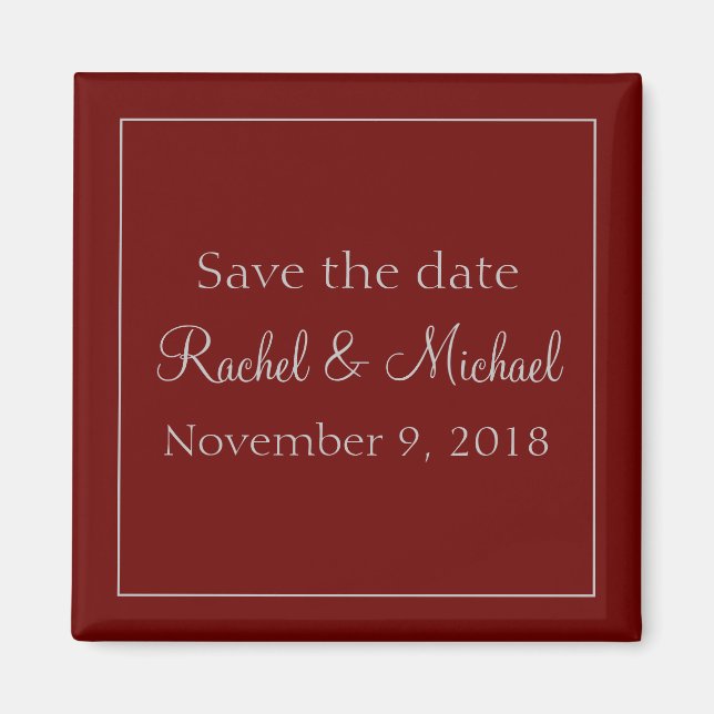Elegant Save the Date Red and Grey Magnet (Front)
