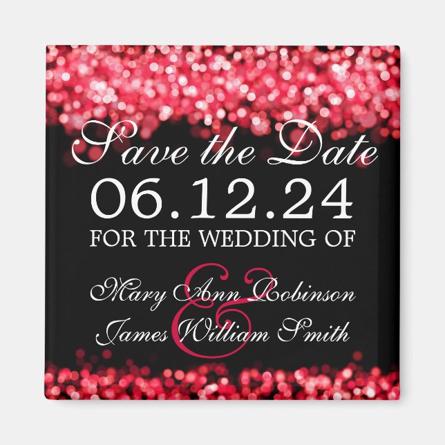 Elegant Save The Date Red Lights Magnet (Front)