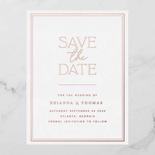 Elegant Save The Date Rose Gold Foil Invitation Postcard (Front)