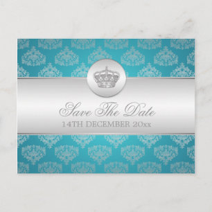 Elegant Save The Date Royal Crown Blue Announcement Postcard