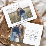 Elegant Save the Date Script Photo Minimalist<br><div class="desc">Wedding Save the Date Cards that have a photo on the front and back. The Save the Date cards contain a modern hand lettered cursive script typography that are elegant,  simple and modern to use after you minimalist simple wedding day celebration.</div>
