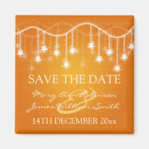 Elegant Save The Date Shimmering Stars Orange Magnet