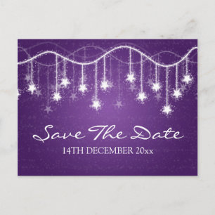 Elegant Save The Date Shimmering Stars Purple Announcement Postcard