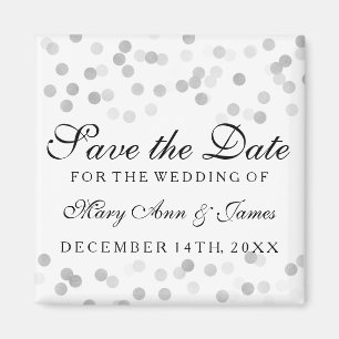 Elegant Save The Date Silver Foil Glitter Lights Magnet