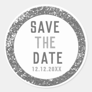 Elegant Save The Date Silver Glitter Classic Round Sticker