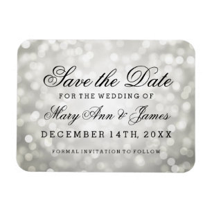 Elegant Save The Date Silver Glitter Lights Magnet