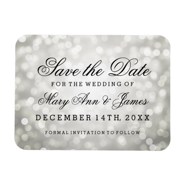 Elegant Save The Date Silver Glitter Lights Magnet (Horizontal)