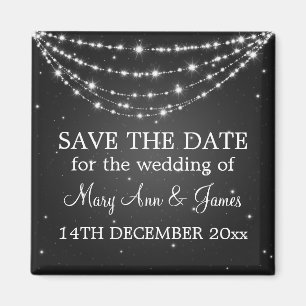 Elegant Save The Date Sparkling Chain Black Magnet