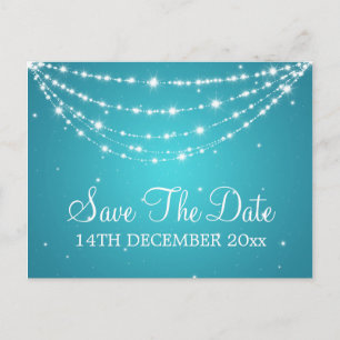 Elegant Save The Date Sparkling Chain Blue Announcement Postcard