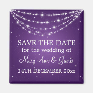 Elegant Save The Date Sparkling Chain Purple Magnet