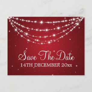 Elegant Save The Date Sparkling Chain Red Announcement Postcard